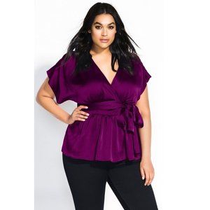 City Chic Tangled Kimono Sleeve Tie-Waist Faux Wrap Top Blouse Plus